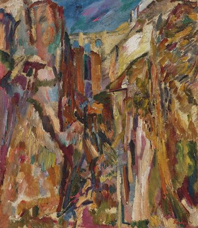 The Bridge and River Tajo, Ronda by David Bomberg - Auction record, sale price, and art valuation. Compare with similar artists and explore comparable artworks.