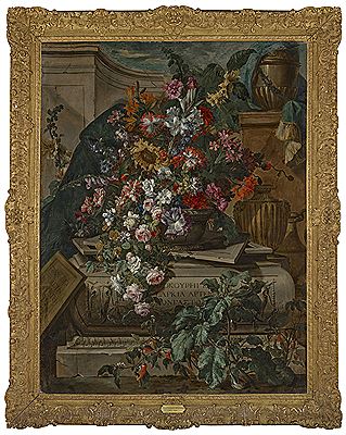Flowers in an urn on a sarcophagus