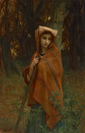 Girl in a wooded landscape