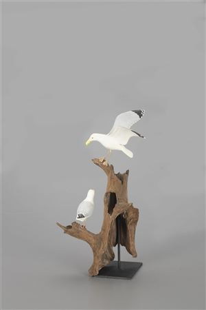 Miniature Gulls on Driftwood Wall Mount