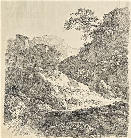 Paysage rocheux avec des bâtisses à l'arrière-plan
