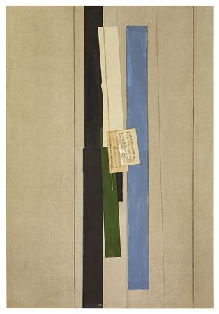 Sample artwork by Stephen Edlich (1944 - 1989), known for collage, abstract imagery painting, constructivist, bronze relief sculpture - View similar artists and auction records