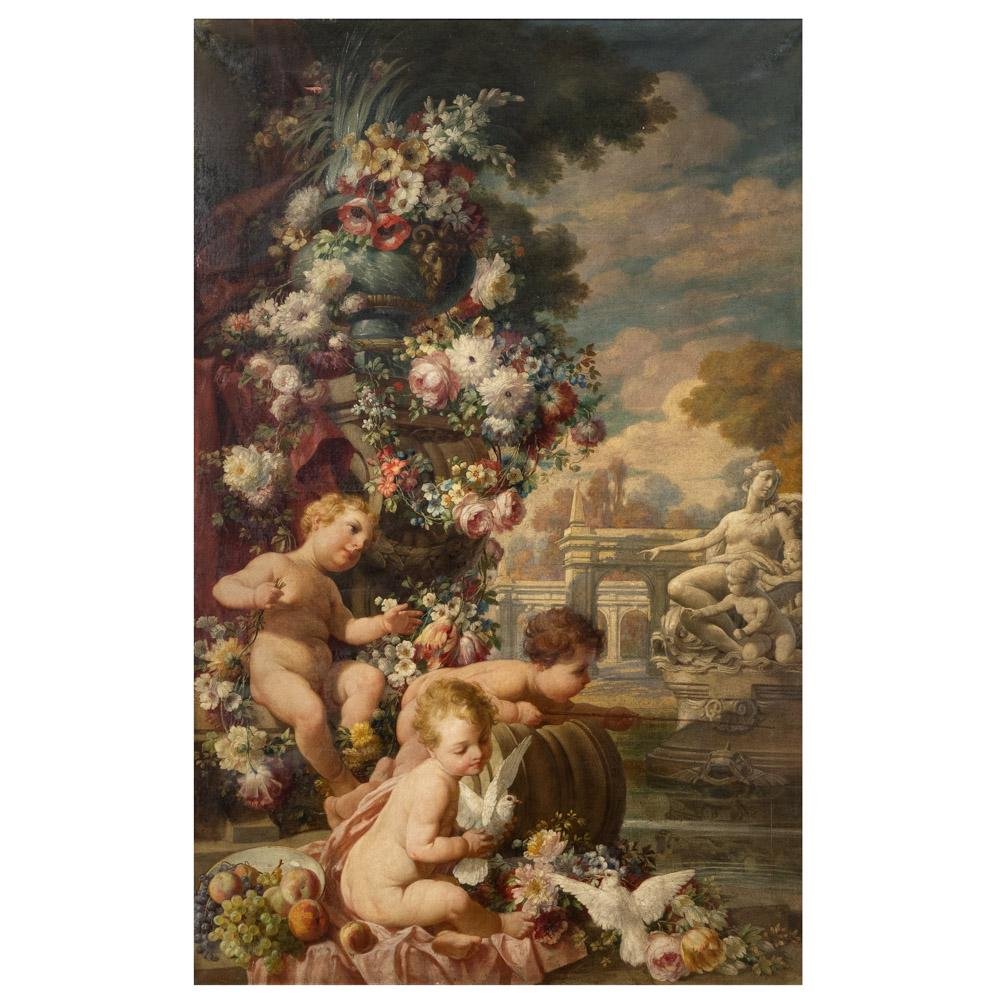 Giardino con putti e trionfo di fiori