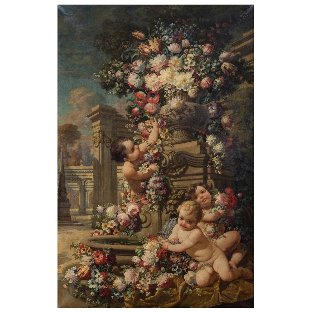 Giardino con putti e trionfo di fiori