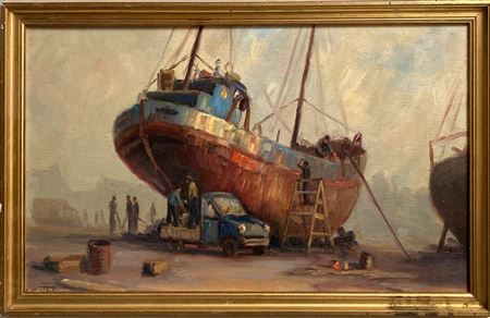 Shipyard in Berck by Louis Montaigu - Auction record, sale price, and art valuation. Compare with similar artists and explore comparable artworks.