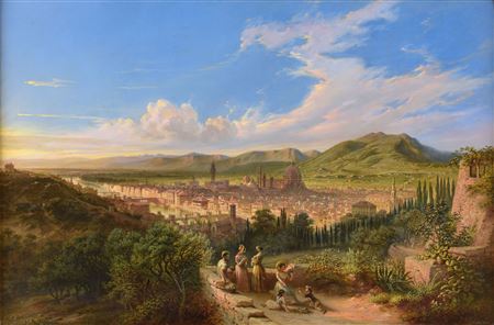 View of Florence. by George Osterwald - Auction record, sale price, and art valuation. Compare with similar artists and explore comparable artworks.