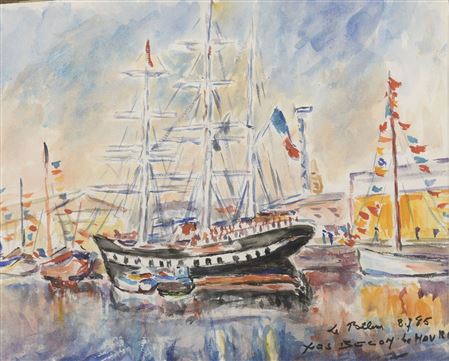 Le Belem in Le Havre (boats in port) by Yves Becon - Auction record, sale price, and art valuation. Compare with similar artists and explore comparable artworks.