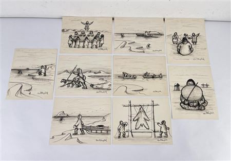 Lot of 9 original drawings.