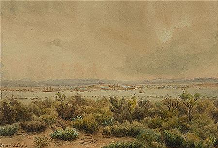 View to Colonial Settlement, 1897 by Ernest D Stocks - Auction record, sale price, and art valuation. Compare with similar artists and explore comparable artworks.