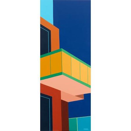 Sample artwork by Joanna Sulek-Malinowska (Born 1969), known for colorful paintings with simple forms and aerial perspective - View similar artists and auction records