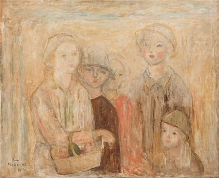 "Group of children with a fruit basket", 1925