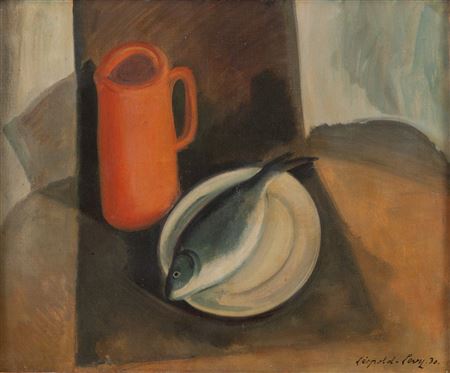 Still life with a red jug and a fish, 1930