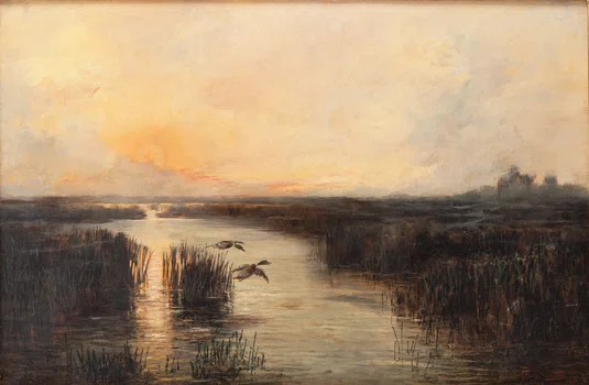 Sunset on Polesie, 1894 by Marceli Harasimowicz - Auction record, sale price, and art valuation. Compare with similar artists and explore comparable artworks.