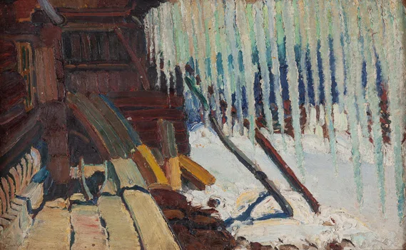 Frosty day. Icicles, circa 1910