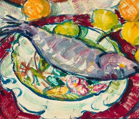 FISH ON PLATE, 1940 by Peggy Crombie - Auction record, sale price, and art valuation. Compare with similar artists and explore comparable artworks.