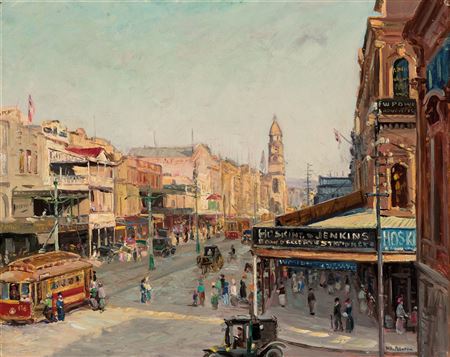 KING WILLIAM STREET LOOKING SOUTH TOWARDS THE TOWN HALL, c.1914 by John William Ashton - Auction record, sale price, and art valuation. Compare with similar artists and explore comparable artworks.