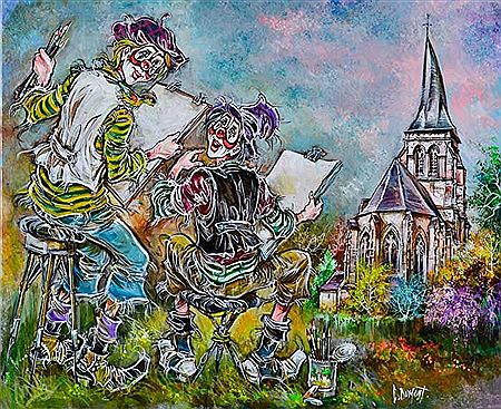 Sample artwork by Claude Dumont (Born 1938), known for clown, pierrot, harlequin, sights of paris or venice painting - View similar artists and auction records