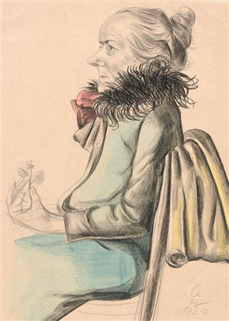 Untitled (Frau mit Pelzkragen und Blume)