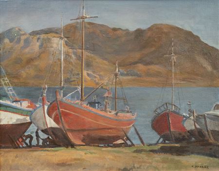 Boats on the Dry by Cedric Savage - Auction record, sale price, and art valuation. Compare with similar artists and explore comparable artworks.