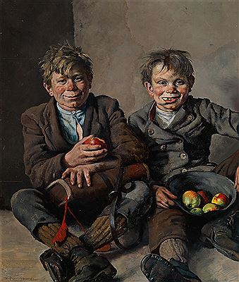 Two Boys Eating Apples by Thomas Baumgartner - Auction record, sale price, and art valuation. Compare with similar artists and explore comparable artworks.