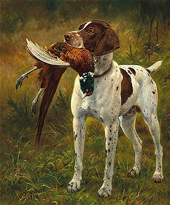 A Hunting Dog with a Pheasant