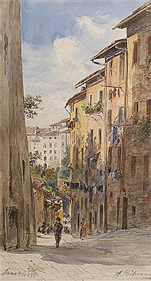 Ansteigende Straße in Siena mit Fußgängern by Anton Paul Heilmann - Auction record, sale price, and art valuation. Compare with similar artists and explore comparable artworks.