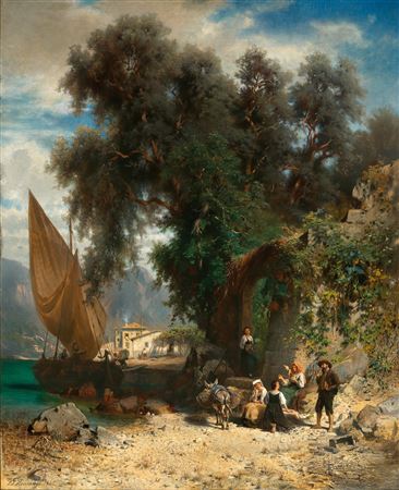 Resting at a North-Italian Lakeshore by Johann Friedrich Hennings - Auction record, sale price, and art valuation. Compare with similar artists and explore comparable artworks.