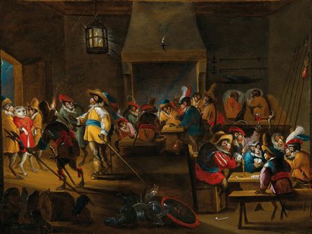 Monkeys in a guardroom interior