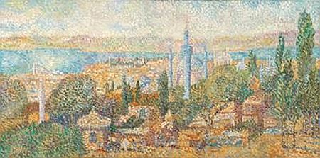 Sample artwork by Stan Reszka (1924 - 1951), known for abstract figure and genre painting, pointillism - View similar artists and auction records