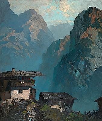 Lonely farmhouse amidst mountains