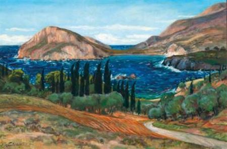 A Greek Coastal Landscape near Vlicho on Lefkada