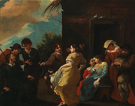 Figures dancing and conversing in front of a cottage by Pasquale Rossi - Auction record, sale price, and art valuation. Compare with similar artists and explore comparable artworks.