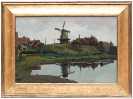 Gezicht op een molen bij Rhenen