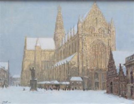 St. Bavokerk te Haarlem in de sneeuw
