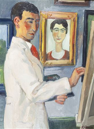 Self-portrait in the studio by Robert Pernin - Auction record, sale price, and art valuation. Compare with similar artists and explore comparable artworks.
