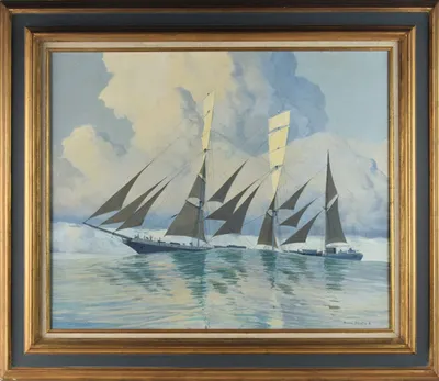 "The three-master boat "Le Montcalm" abeam, sea of ​​oil and small swell"