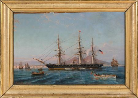American Ship In The Harbor Of Naples With Vesuvius In The Background by Giovanni Serritelli - Auction record, sale price, and art valuation. Compare with similar artists and explore comparable artworks.