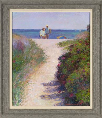 Path to the beach lined with beach roses