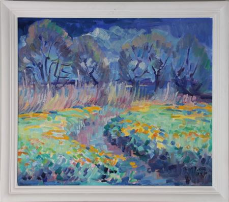 "Sommerlandschaft mit blühenden Wiesen der Este", (19)79