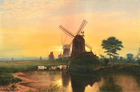 Farm Landscape with Windmills