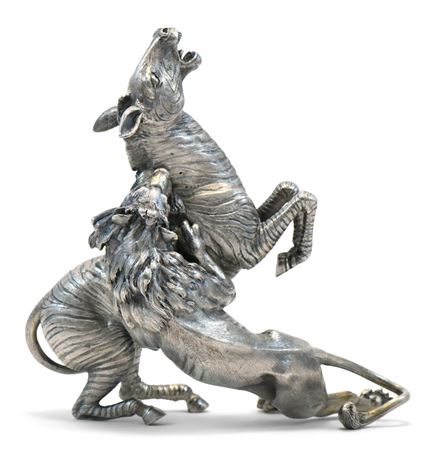 Animalier Grouping of a Lion Attacking a Zebra