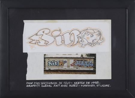 Sketch of 1998 - Illegal graffiti made with Sleez, Suresnes, St Lazare 1998 by Sino - Auction record, sale price, and art valuation. Compare with similar artists and explore comparable artworks.