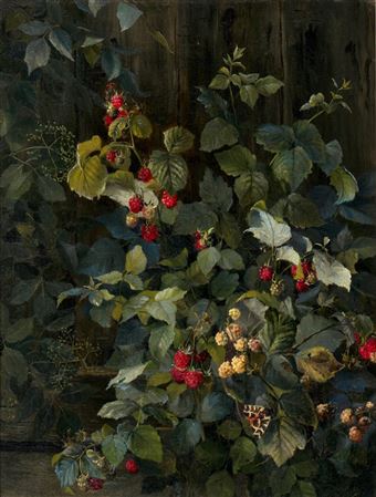 Raspberry bush with butterfly. by Emmy Marie Caroline Thornam - Auction record, sale price, and art valuation. Compare with similar artists and explore comparable artworks.
