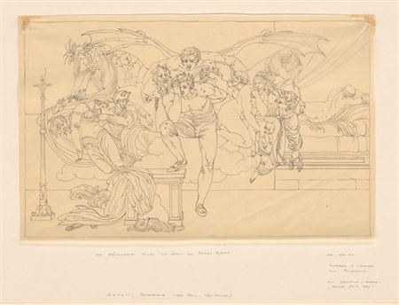 Minos as the judge of hell with scenes from Dante's Inferno