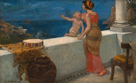 Pénélope regardant la mer depuis la terrasse, à la recherche d'Ulysse