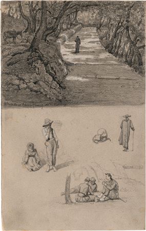 "St. Benedetto via Subiaco": Mönch auf dem Weg nach Subiaco und Figurenstudien