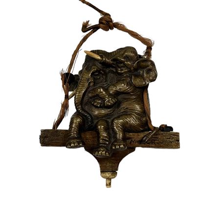Elephant Sitting or Swinging on Wood Log Shape Bench Swing