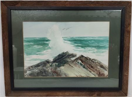 Seascape Scene Landscape Waves Crashing into Rocks