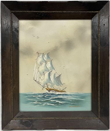 Italian Marine Clipper Ship Flag Ship Sailing Seascape