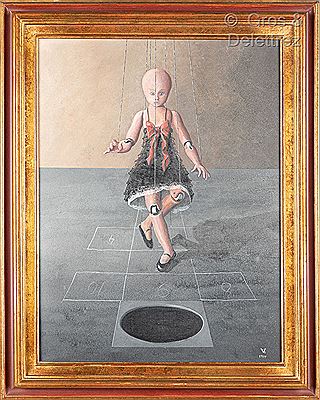 Puppet playing hopscotch